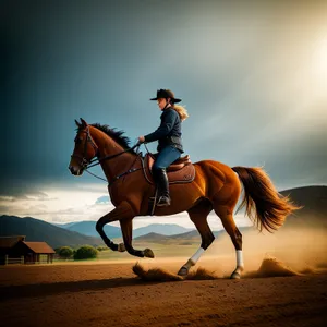 Desert Ride: Equestrian Cowboy on Horseback under Clear Sky