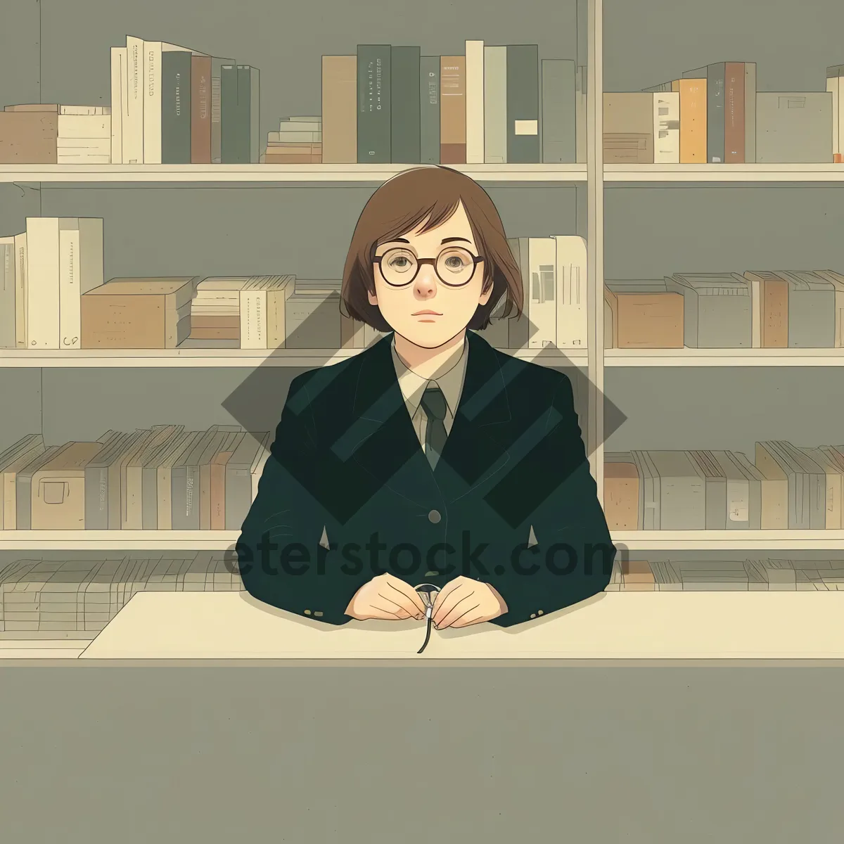 Picture of Smiling business professionals studying in library