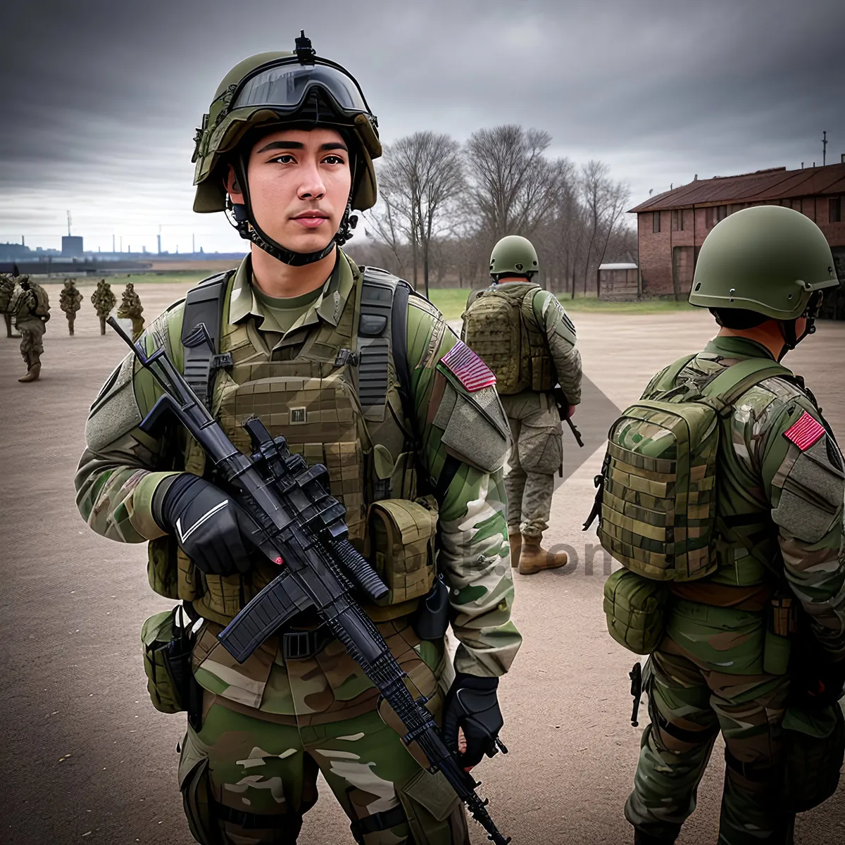 Picture of Camouflaged Soldier Armed with Assault Rifle