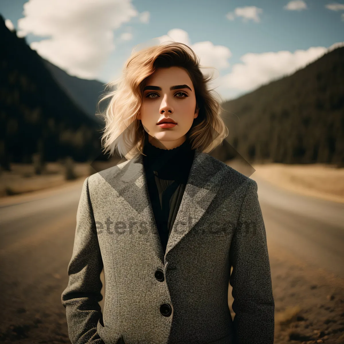 Picture of Happy brunette businesswoman smiling in a stylish jacket.