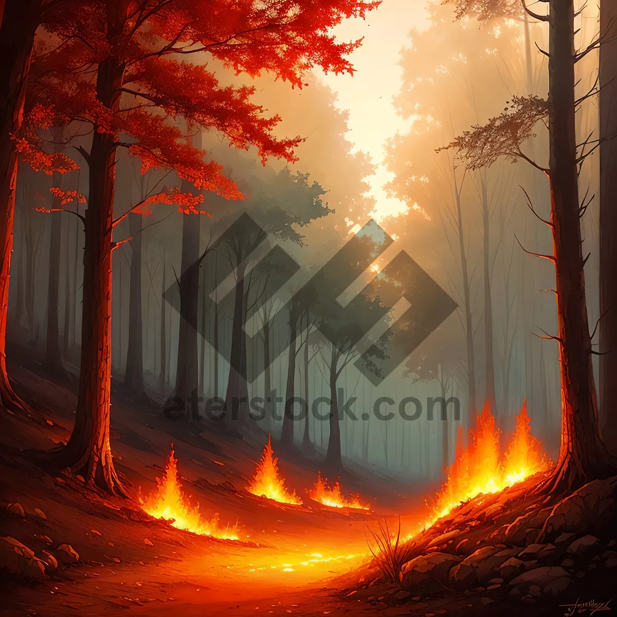 Picture of Fiery Blaze Igniting Warmth in Dark Wallpaper Design