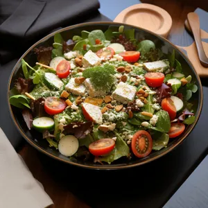 Fresh Salad Bowl with Healthy Vegetables and Delicious Sauce