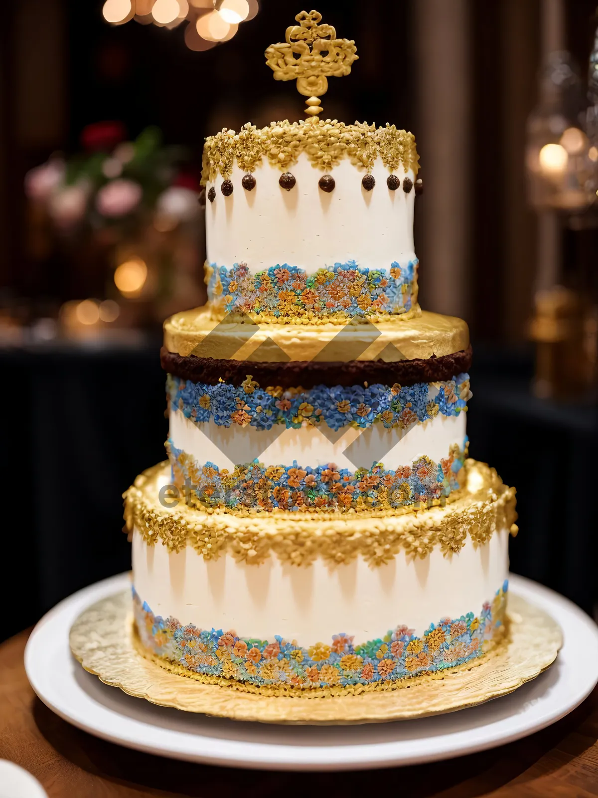 Picture of Decadent Chocolate Cream Cake with Festive Decoration