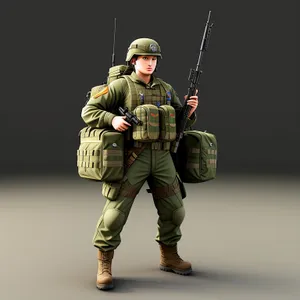 Private Soldier in Military Uniform with Helmet and Weapon