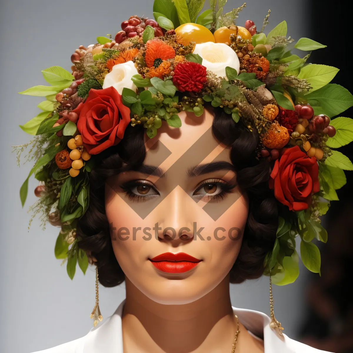 Picture of Pretty brunette model with stylish makeup and hairstyle