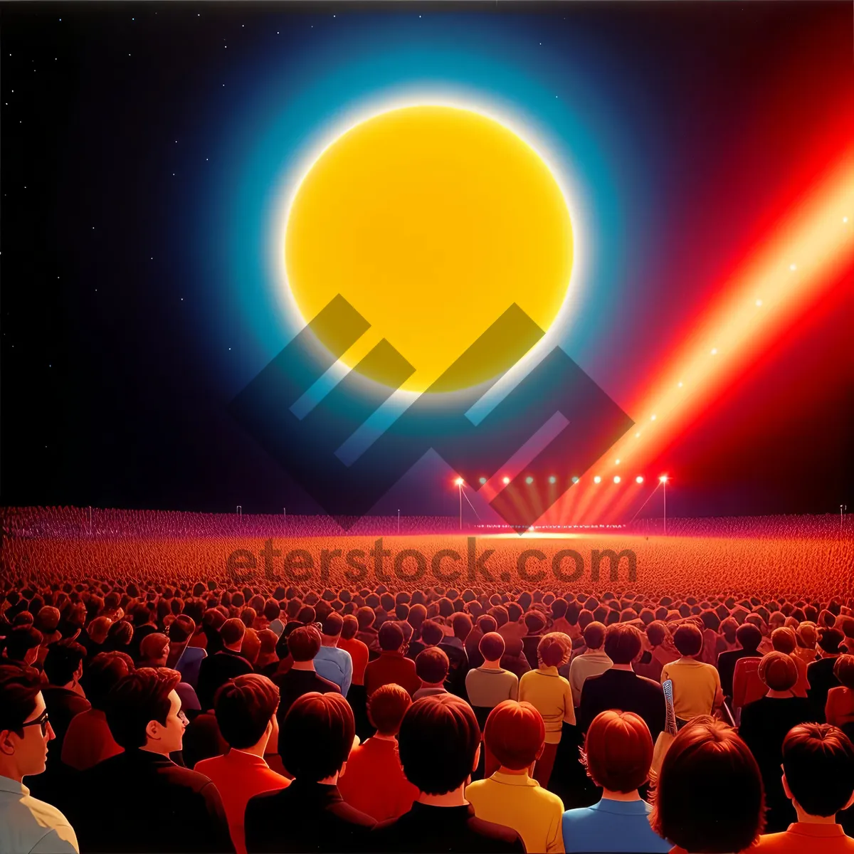 Picture of Dynamic Crowd Cheers under Vibrant Laser Lights