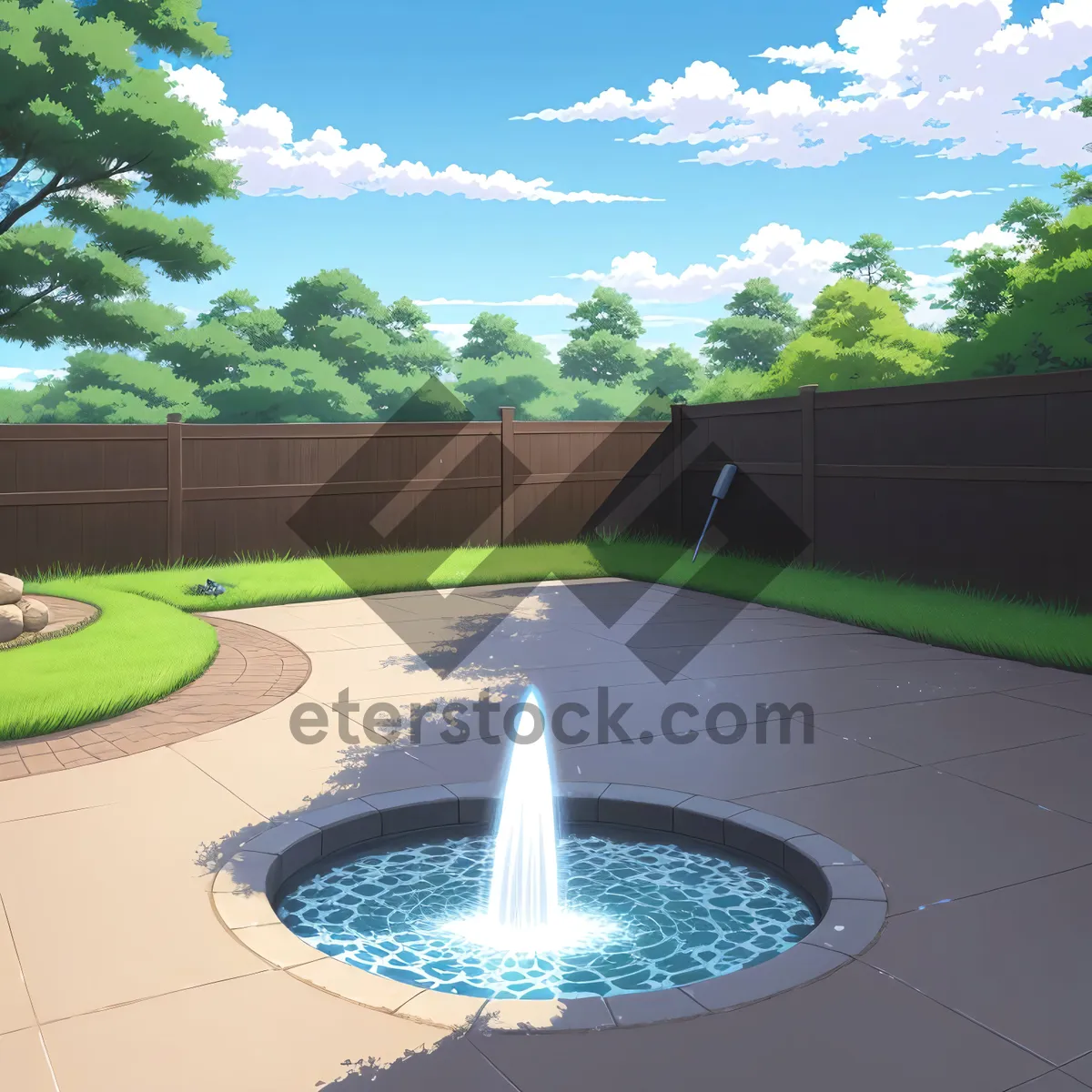 Picture of Summer Golf Course Sundial by the Fountain