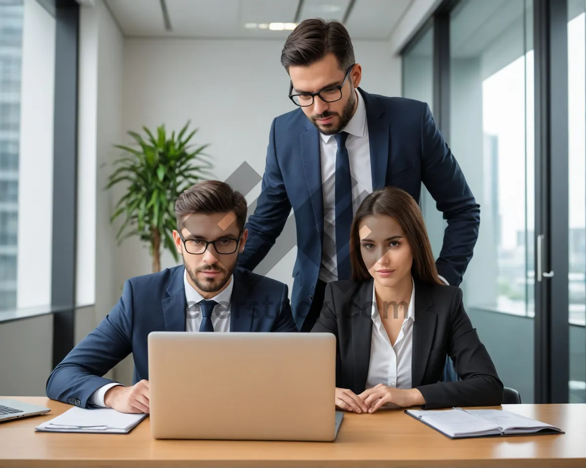 Picture of Happy male professional working on laptop in office