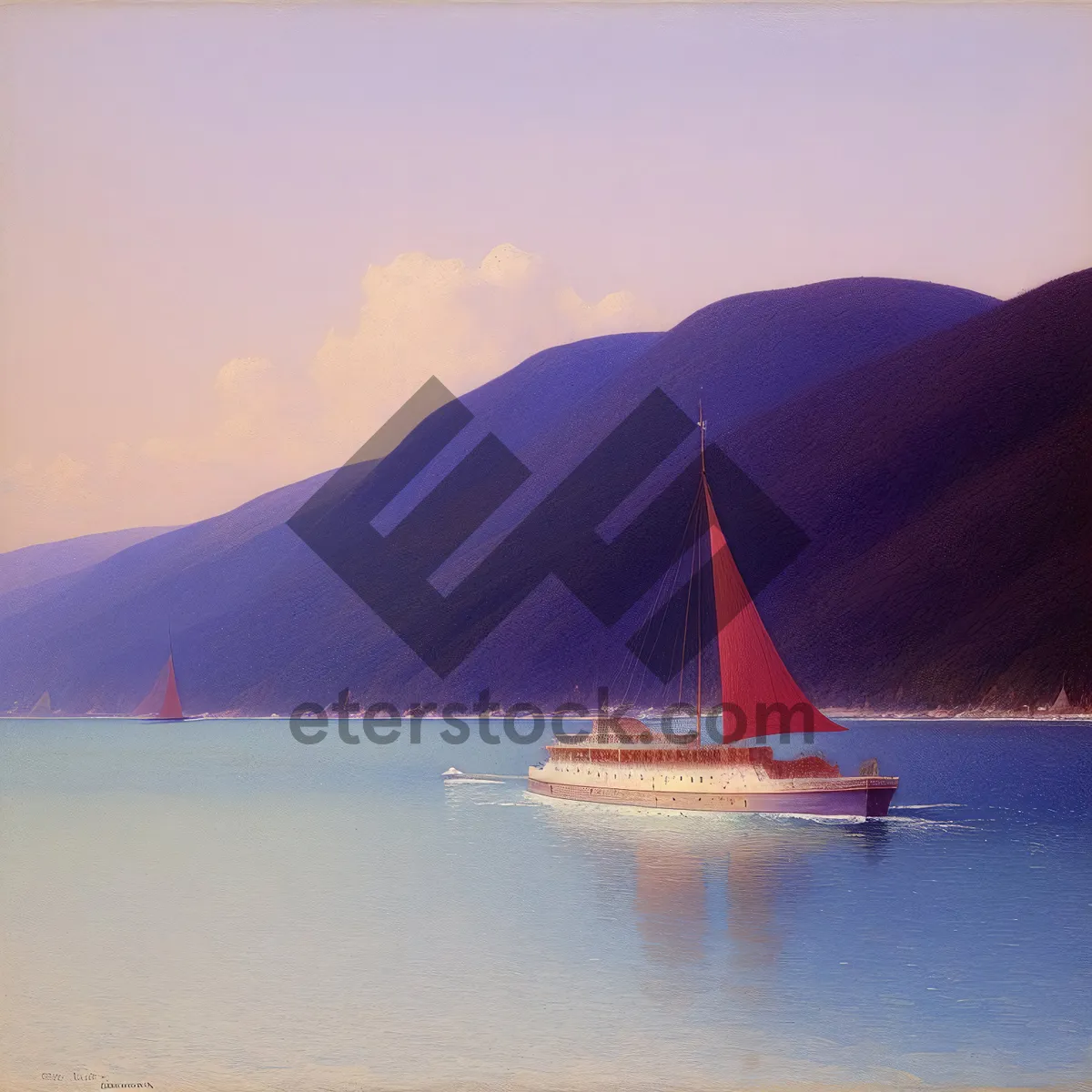 Picture of Sunset Sailboat on Calm Ocean Waters