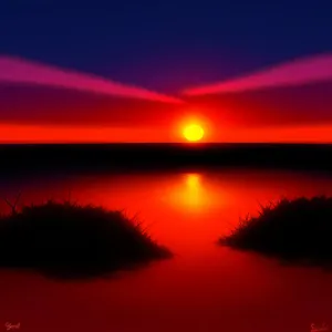 Tropical Sunset: Vibrant Horizon Reflection on Beach