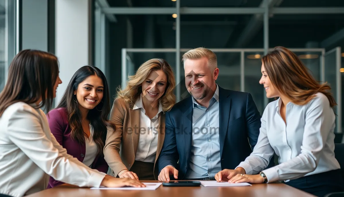 Picture of Professional woman and man smiling in office meeting