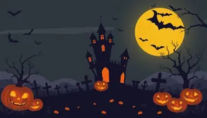 Spooky Halloween Moon Silhouette Over Cemetery