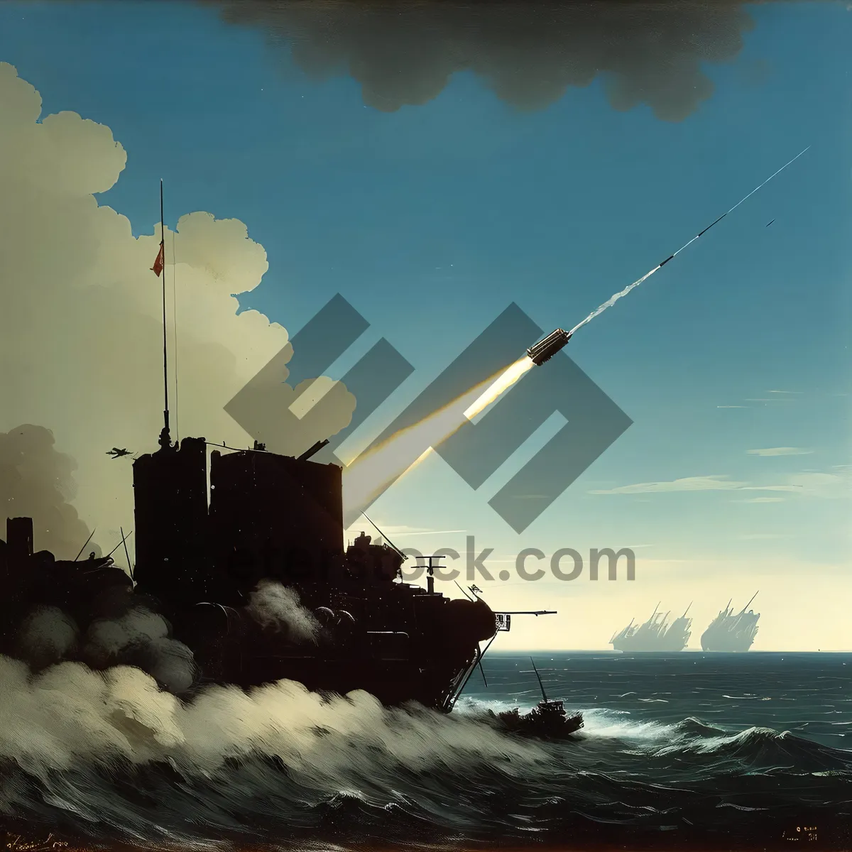 Picture of Missile Launch against Ocean at Sunset