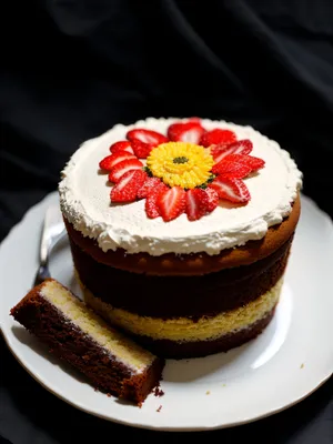 Delicious Dessert Plate - Sweet and Creamy Gourmet Cake with Fresh Berries