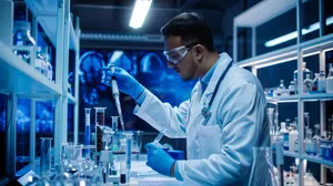 Team of Happy Medical Professionals in Lab Coats