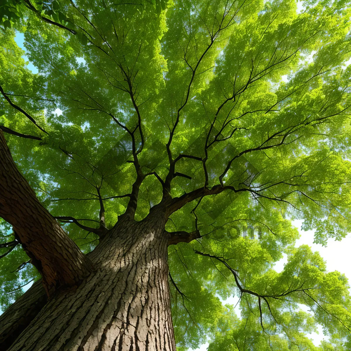 Picture of Sunlit Elm Tree in Lush Forest