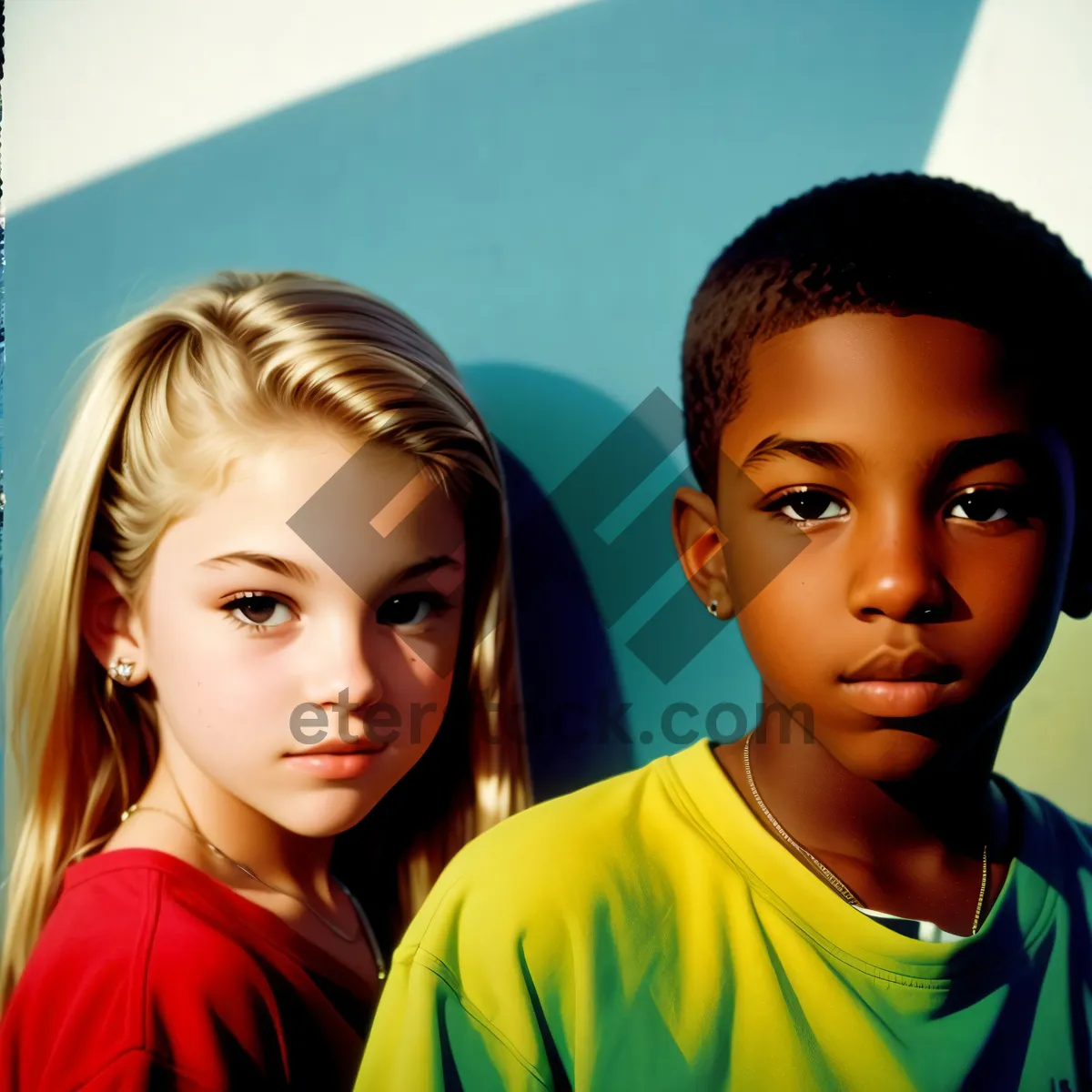 Picture of Joyful Siblings Embracing in Fashionable Portrait