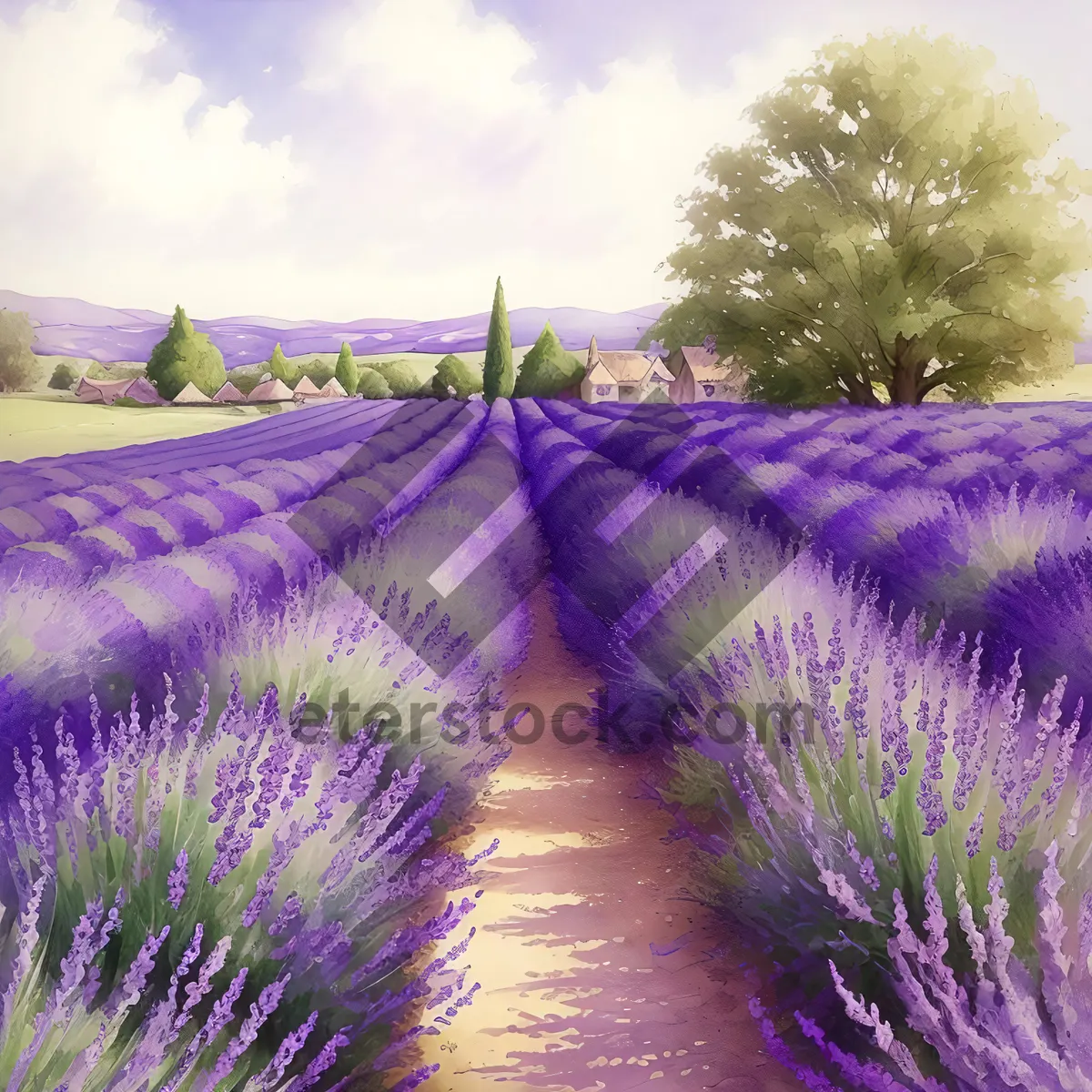 Picture of Vibrant Purple Artichoke Herb in Lavender Field