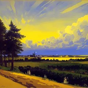 Golden Horizon: Majestic Sunset Over Rapeseed Field