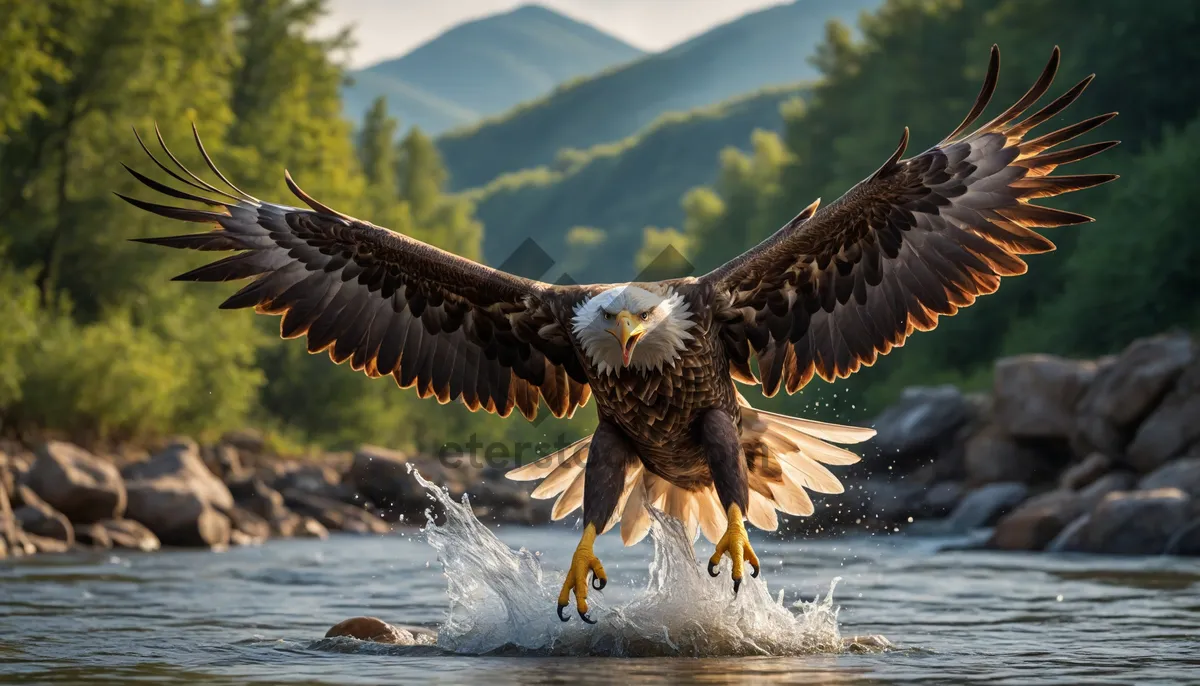 Picture of Bald eagle soaring over the sea