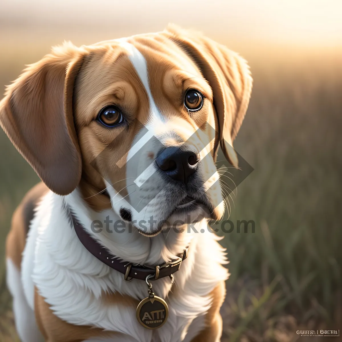 Picture of Cute Canine Companion Sitting with Brown Nose and Collar