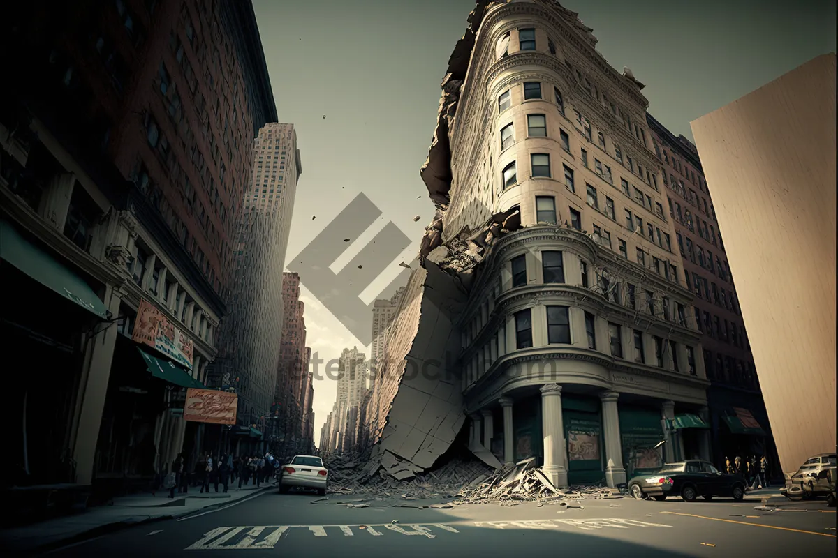 Picture of Old skyscraper in bustling urban cityscape