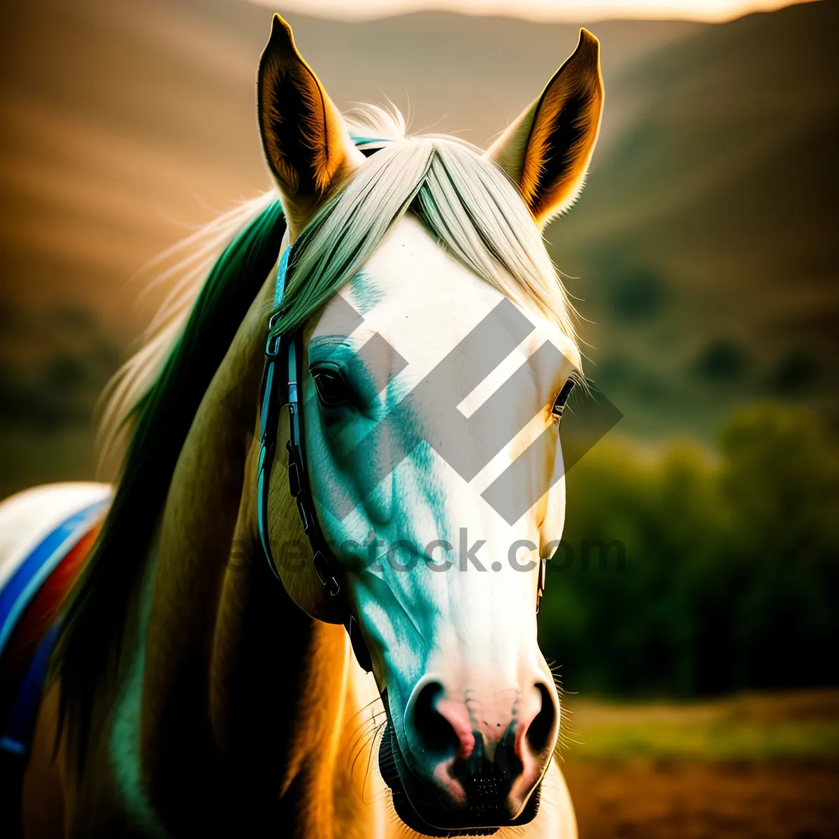 Picture of Majestic Stallion Galloping in Meadow