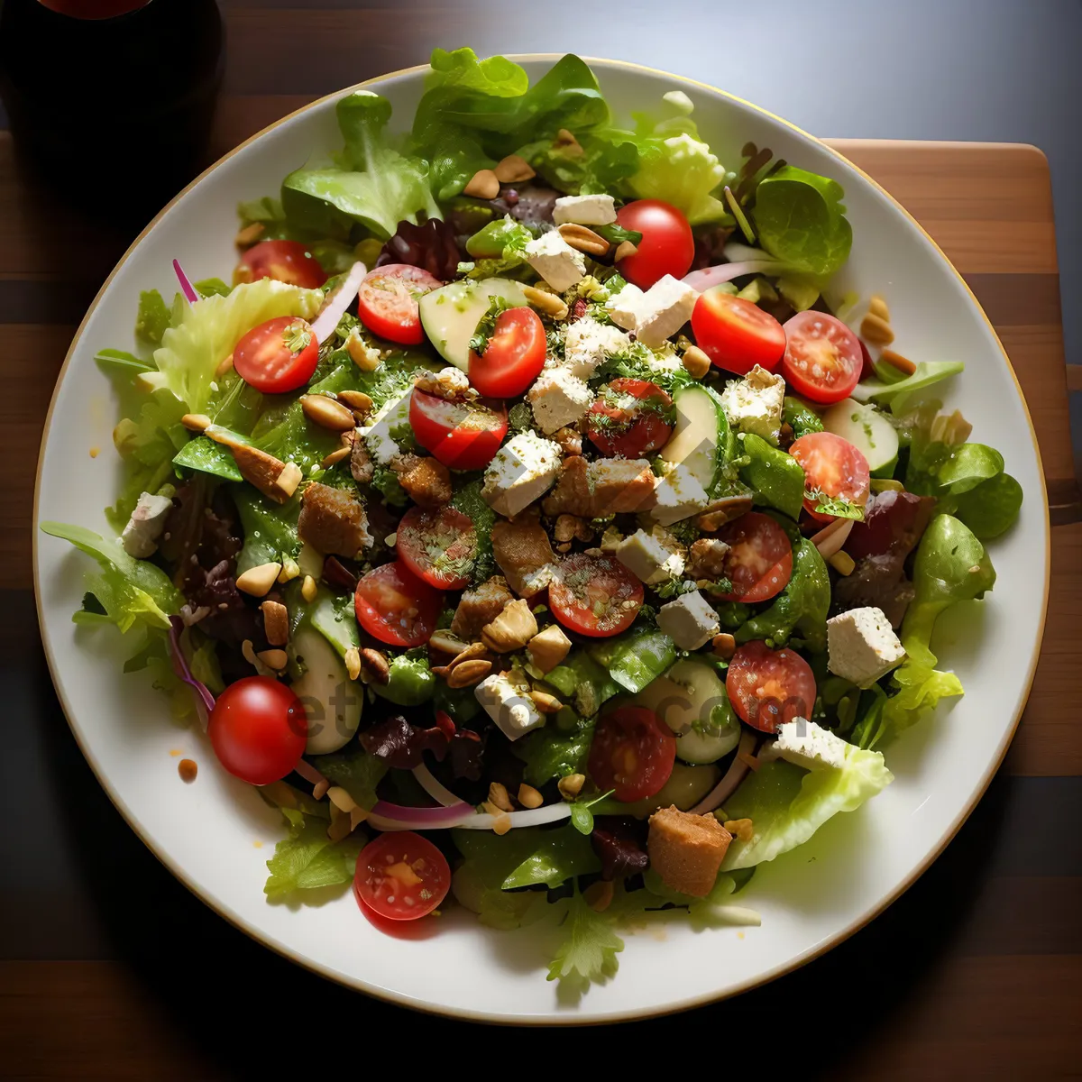 Picture of Healthy Vegetable Salad with Grilled Meat and Beans