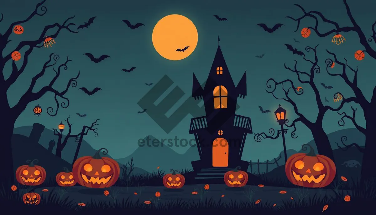 Picture of Halloween night silhouette design with cartoon moon.