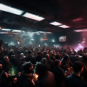 Man dancing in crowded disco club