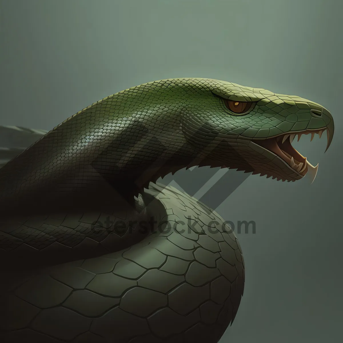 Picture of Green reptile mesmerizing with piercing eye.