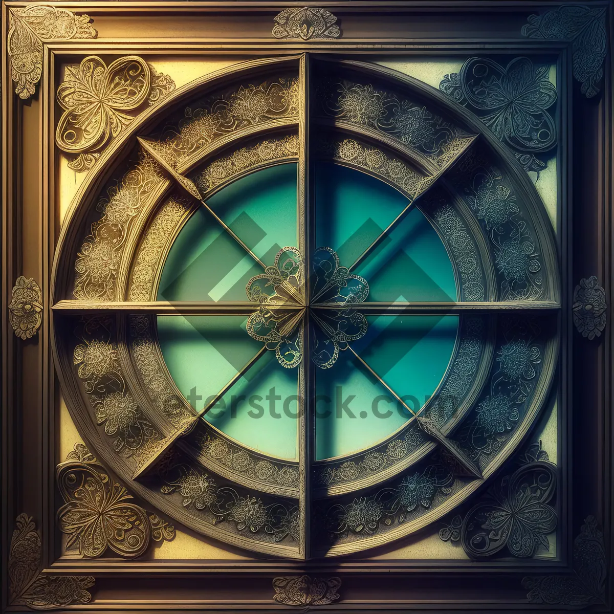 Picture of Old Clock Window Frame with Architectural Shield Design