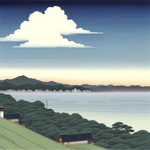 Serene Coastal Bliss: Majestic Ocean Overlooking Mountainous Landscape