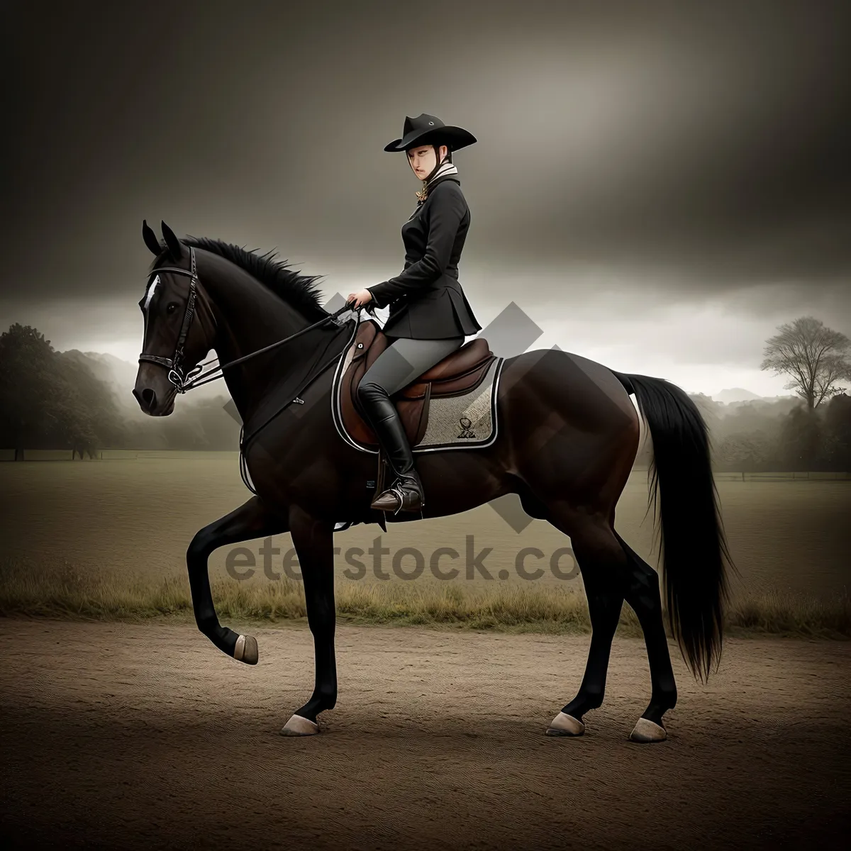 Picture of Equestrian Polo Rider with Horse and Mallet