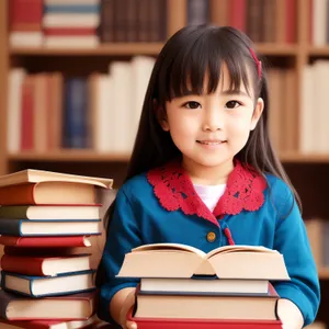 Smiling child studying with laptop at school