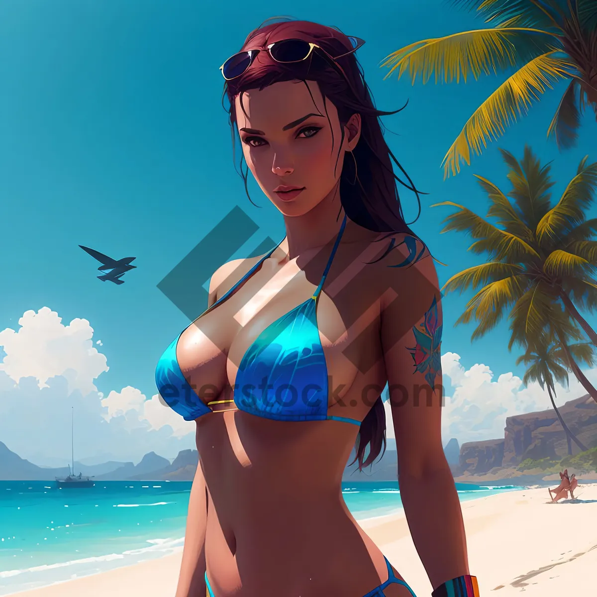 Picture of Exotic Beach Getaway: Attractive Bikini Model by the Sea