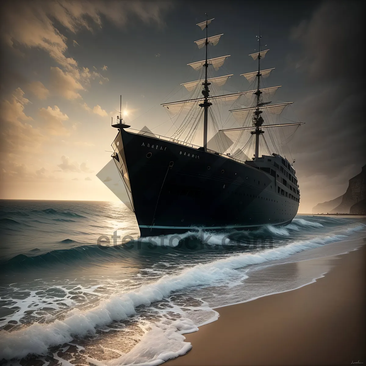 Picture of Majestic Sunset Sailboat on Wrecked Pirate Ship
