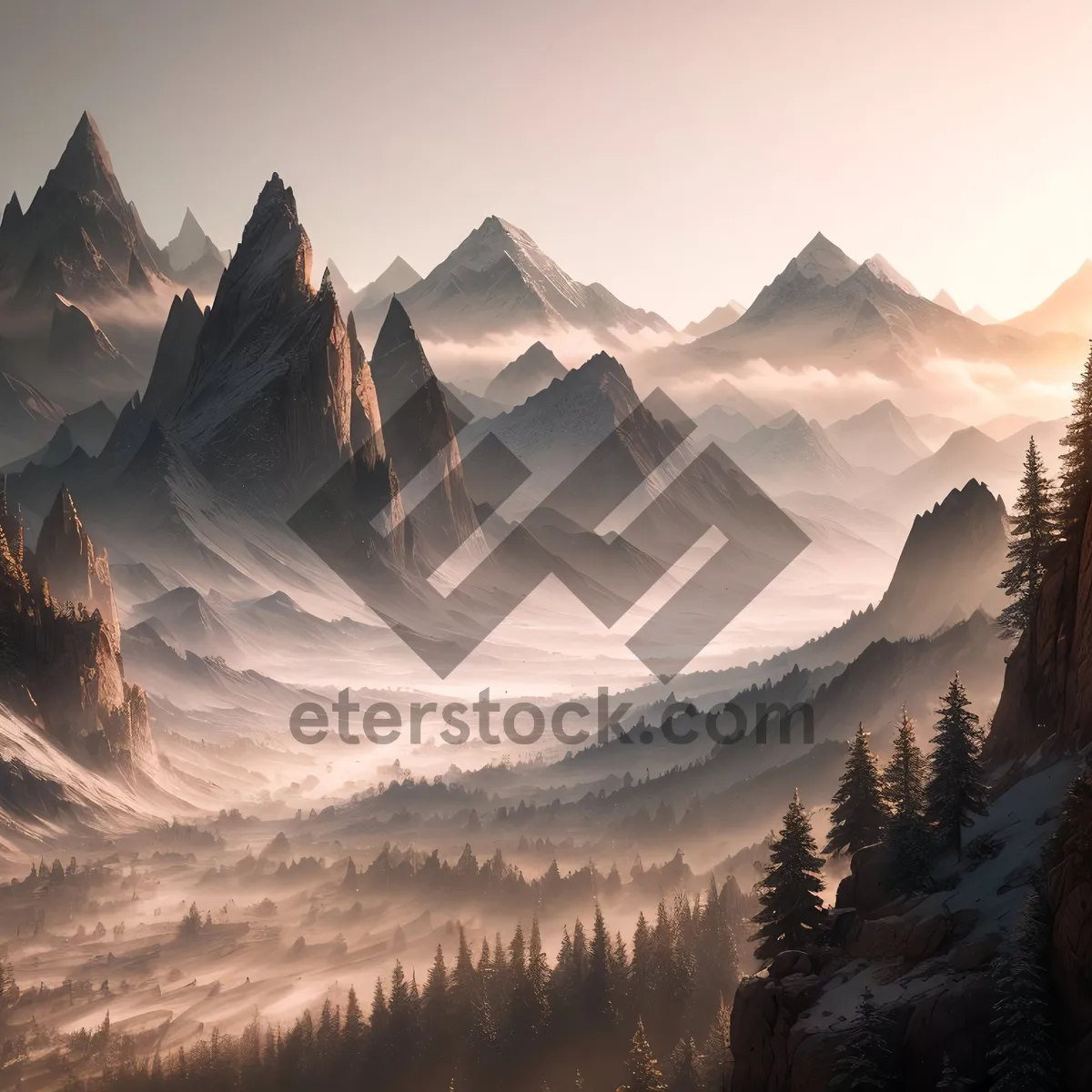 Picture of Snowy Mountain Range Landscape with Glacial Peaks