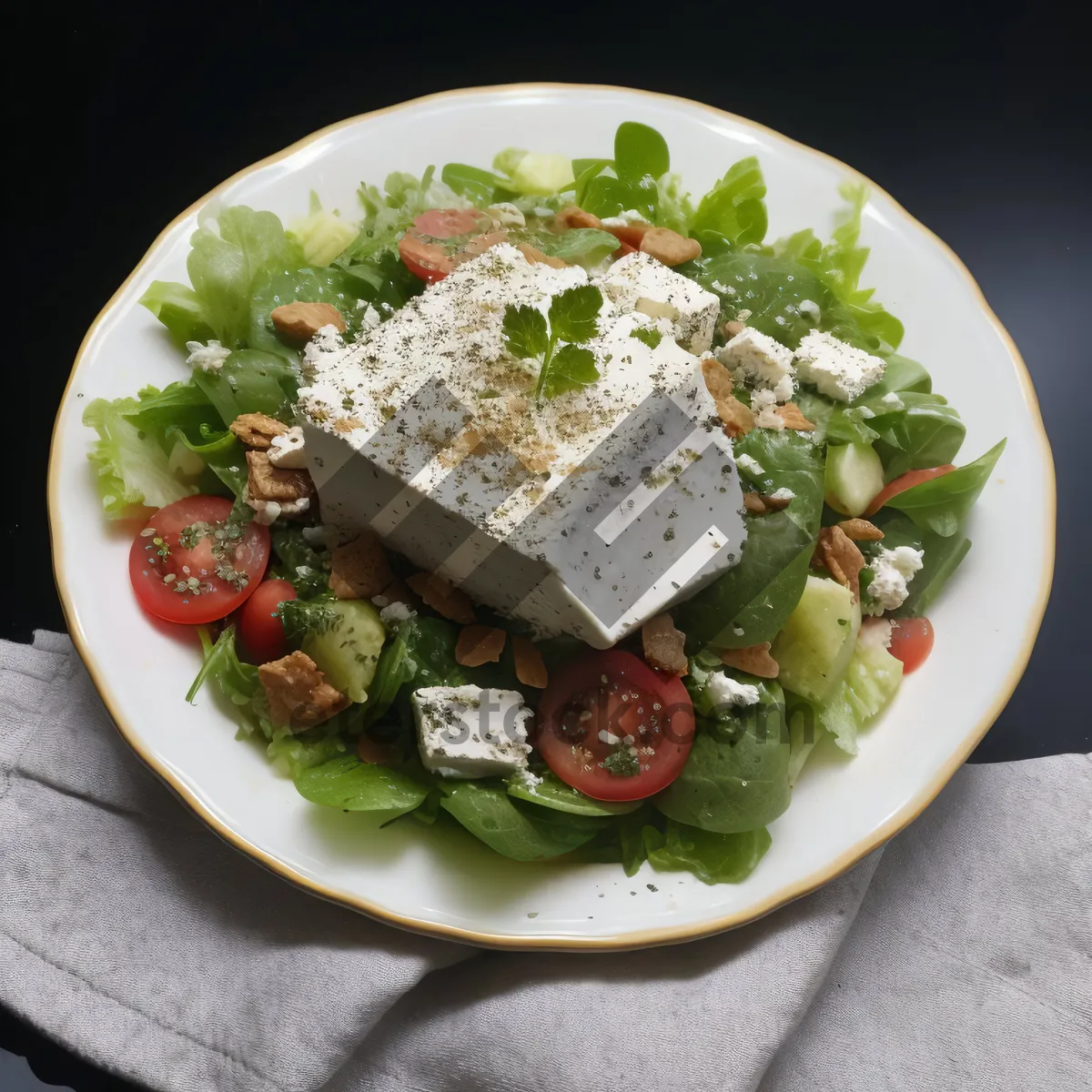 Picture of Gourmet salad with fresh vegetables and cheese dressing