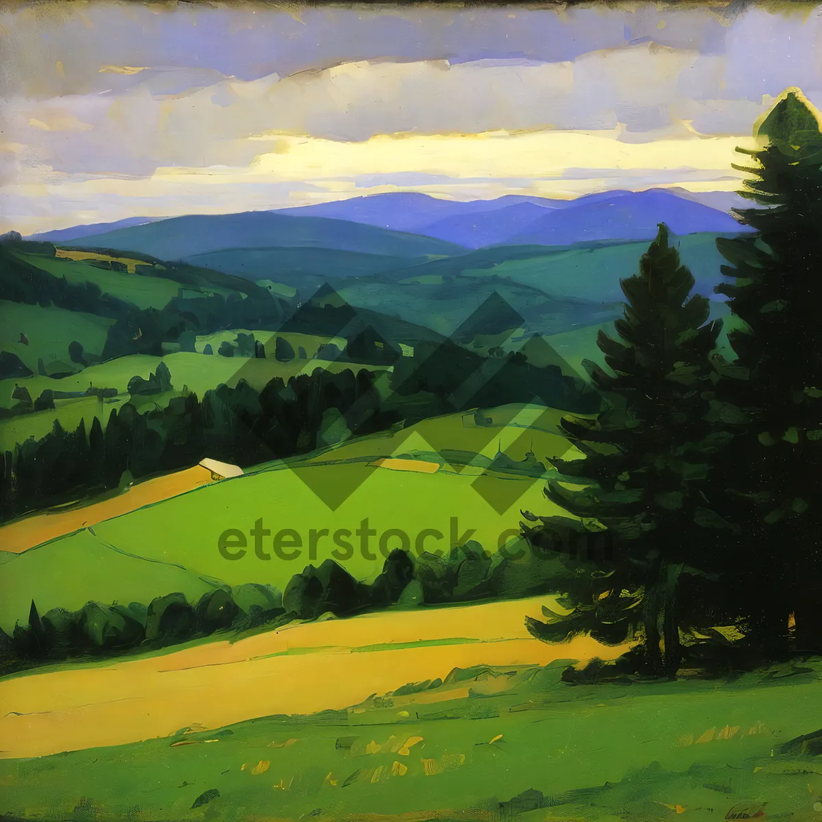 Picture of Serene Summer Landscape with Rolling Hills