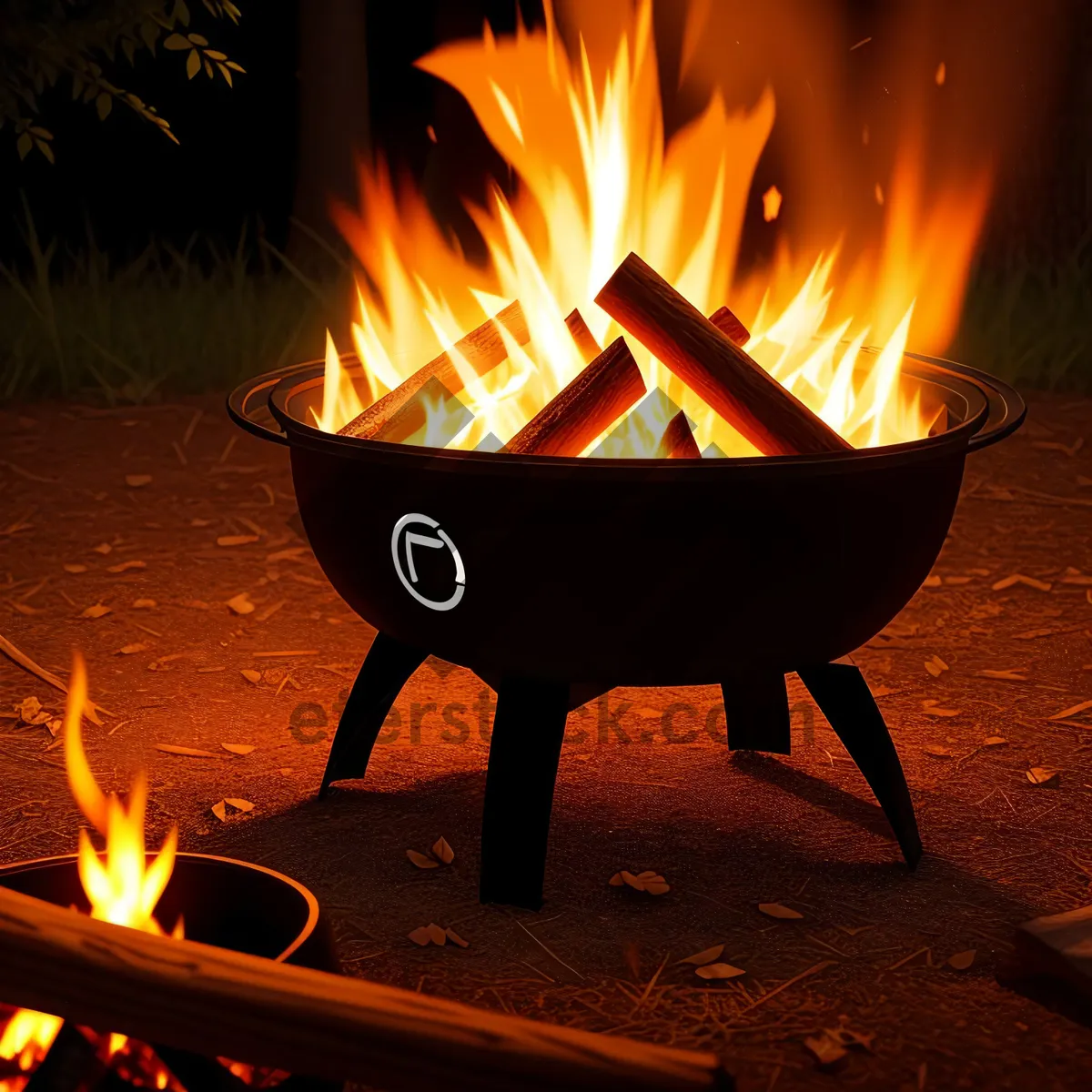 Picture of Blazing Hearth: Fiery Flames Illuminate Kitchen Utensil