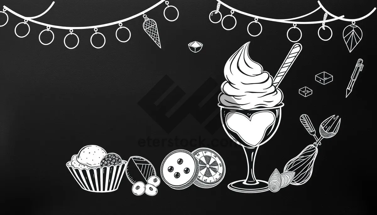Picture of Vintage floral border design with black silhouette.