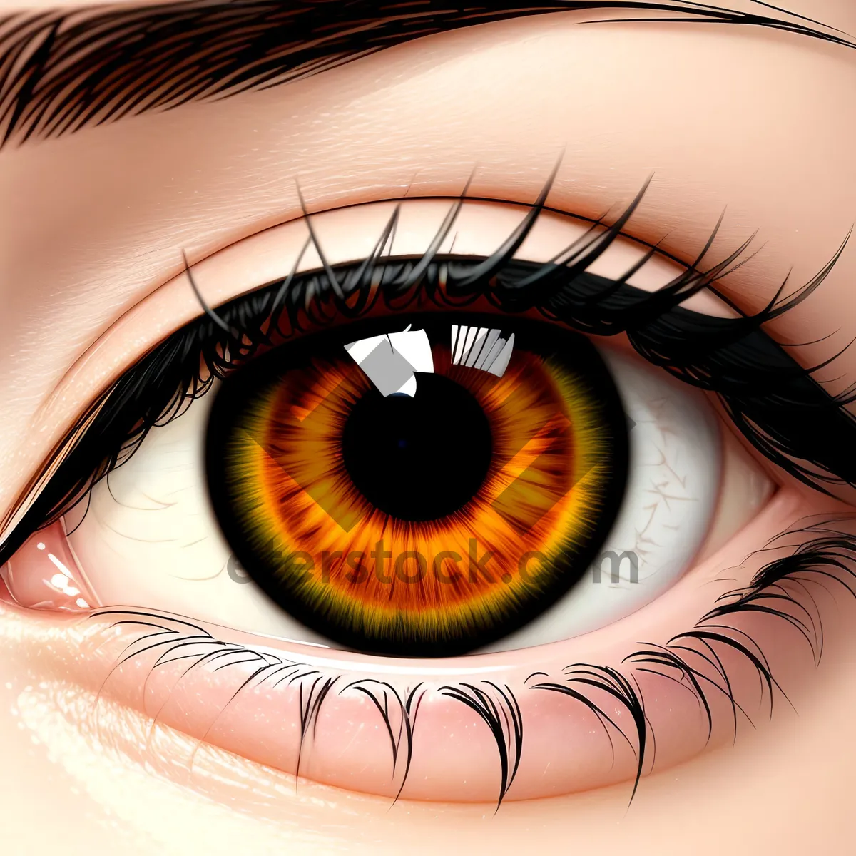 Picture of Intense Gaze: Closeup of Human Eye and Eyebrow