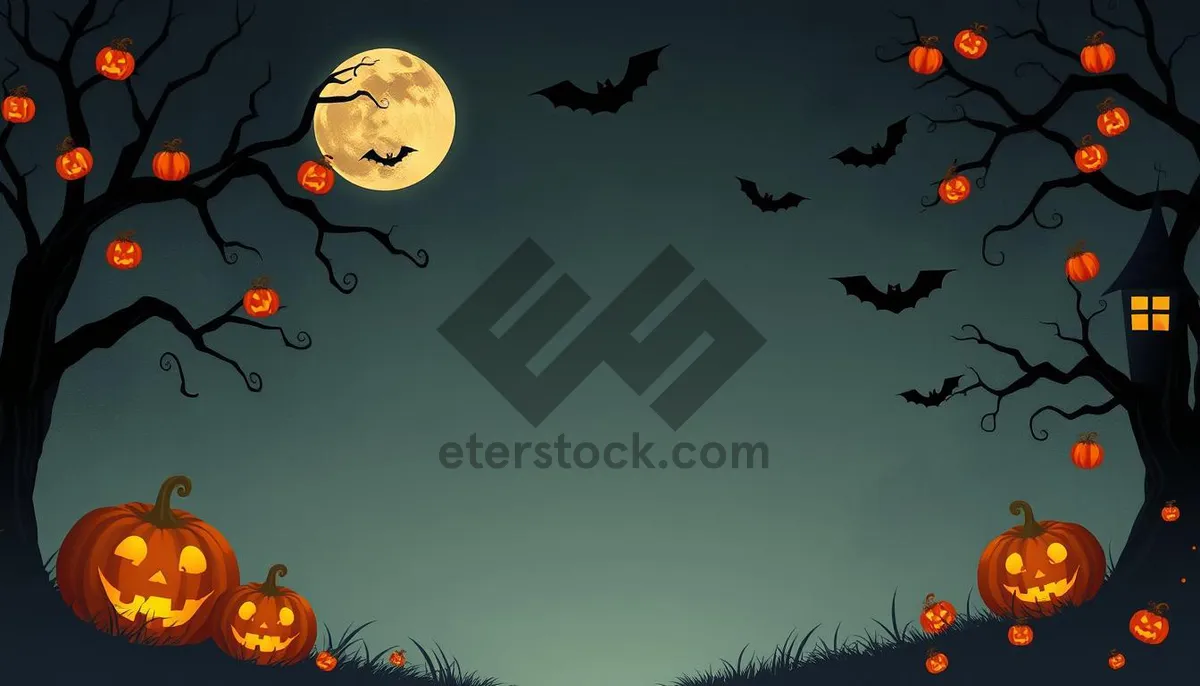 Picture of Halloween Night Silhouette with Moon and Bats