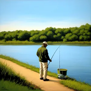 Active Golfer Enjoying Summer Game by the Lake