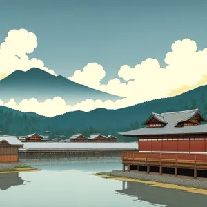 Serene Waterside Cityscape: Summer Vacation in Scenic Lake Town