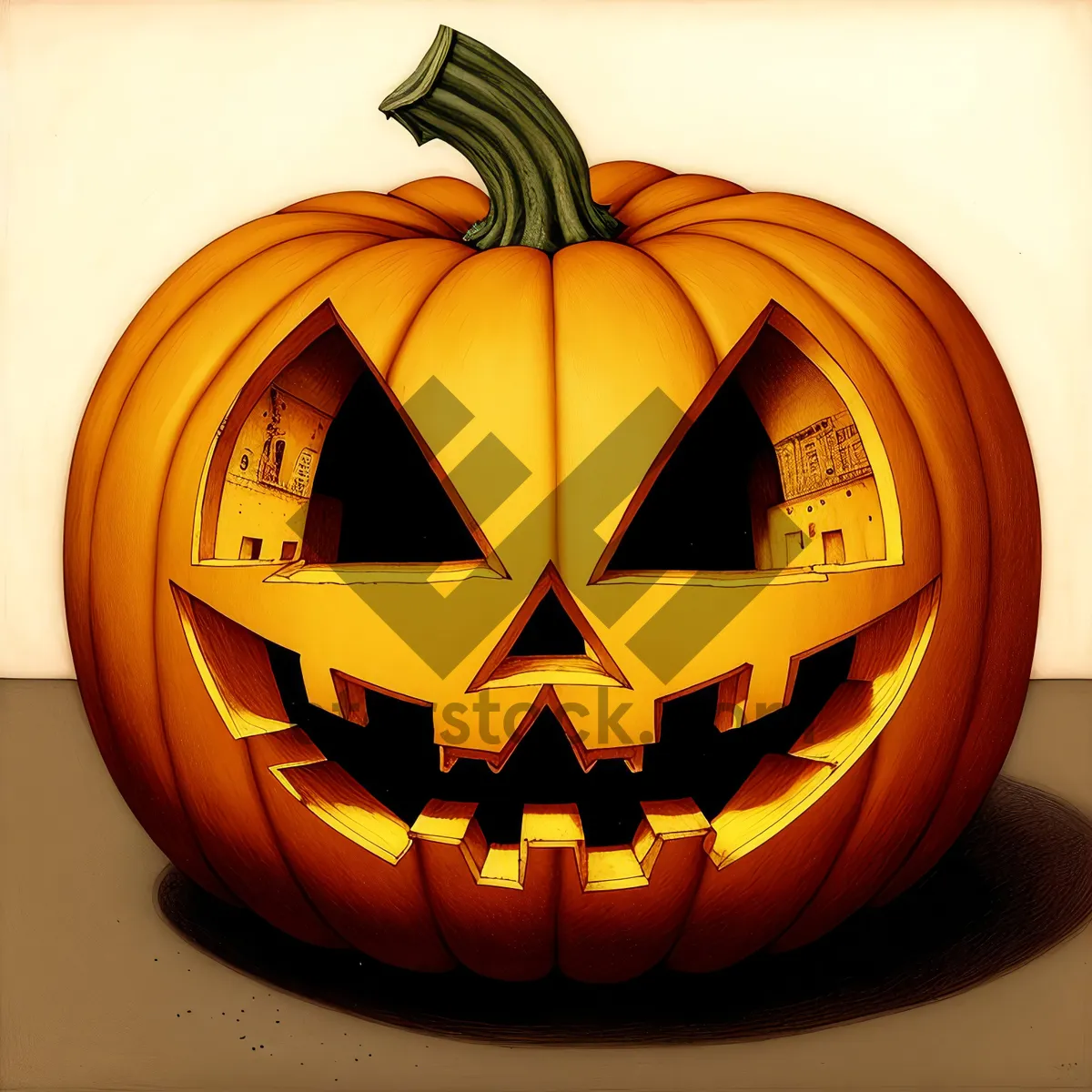 Picture of Glowing Pumpkin Lantern: Spooky Jack-o'-Lantern Faces Illuminated by Candle