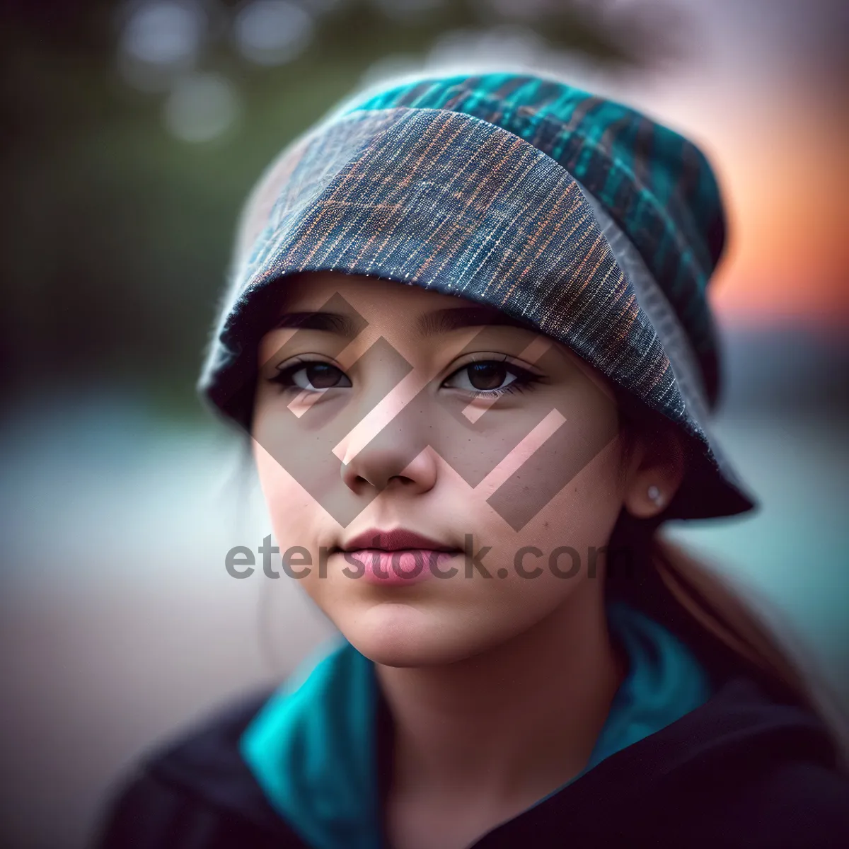 Picture of Smiling brunette woman in stylish hat