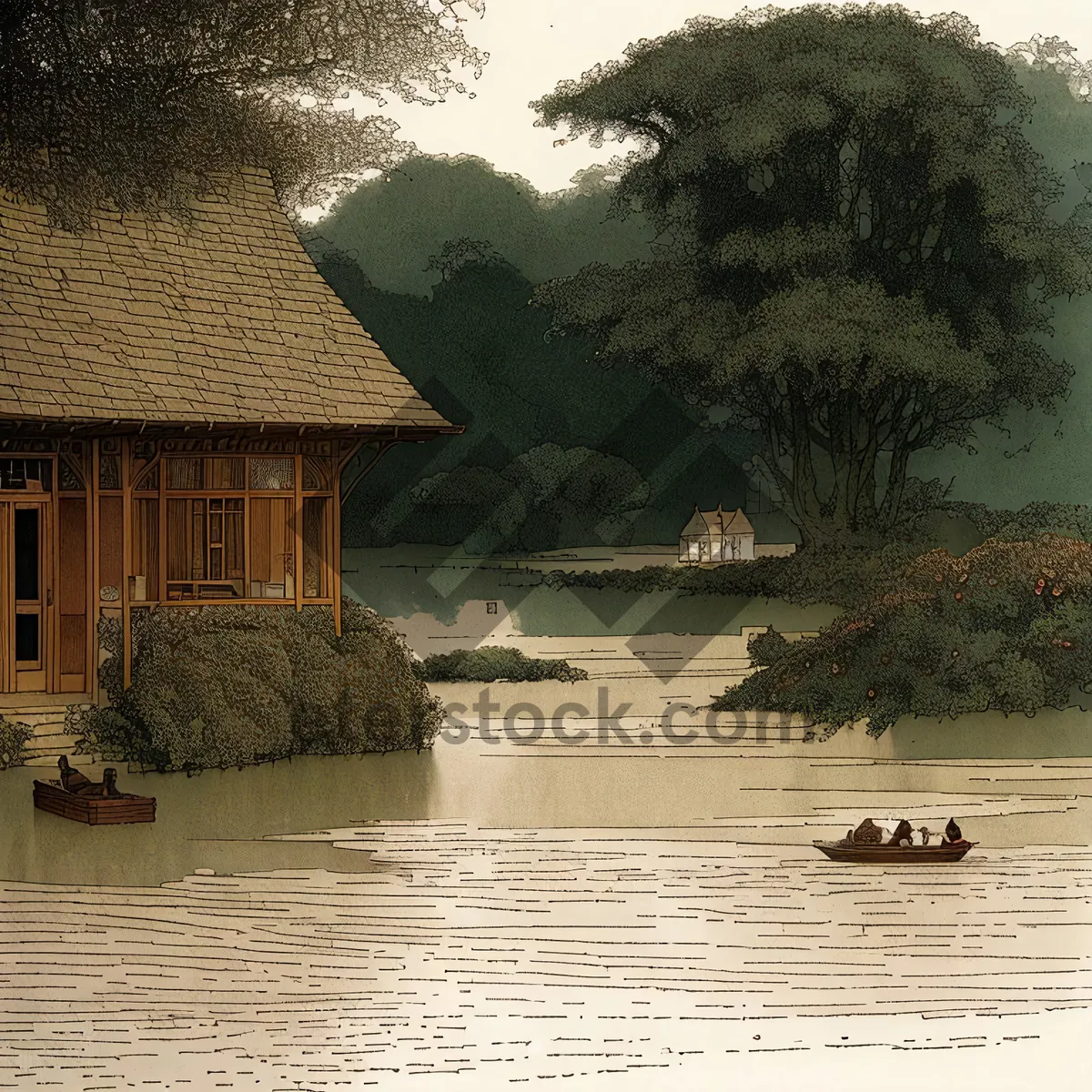 Picture of Peaceful oceanfront boathouse on a secluded island shore