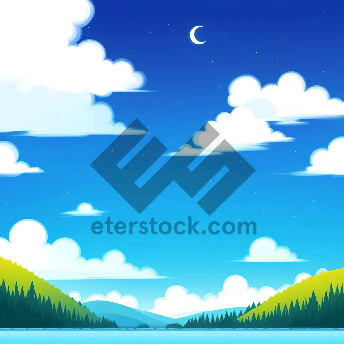 Picture of Majestic Moonlit Sky over Serene Seasonal Landscape with Tree